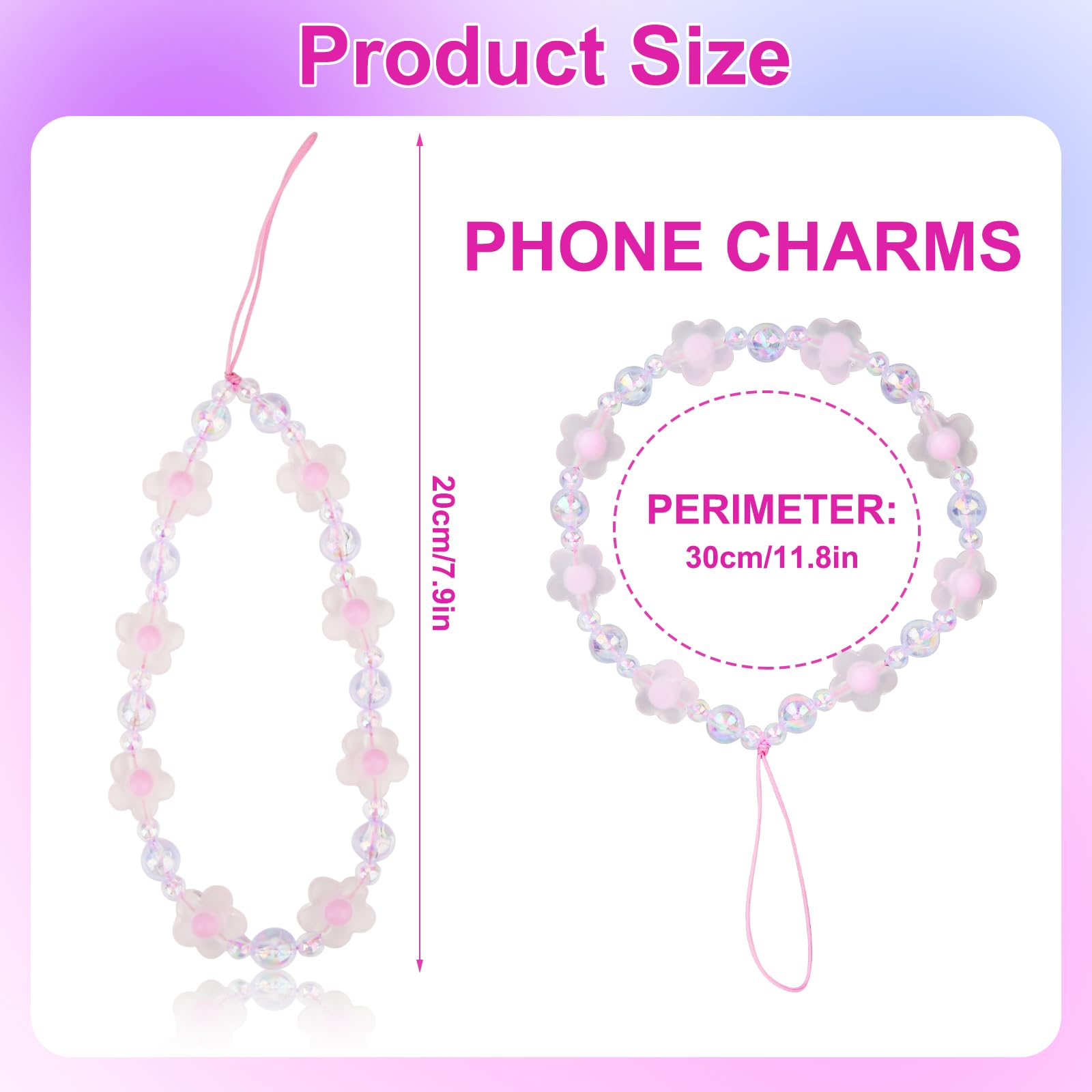 SAVITA Beaded Phone Bracelet Strap Set with Crystal Butterfly Flower and Pearl for Women Stylish Phone Keychain Charm in White and Purple - View 2 of 7