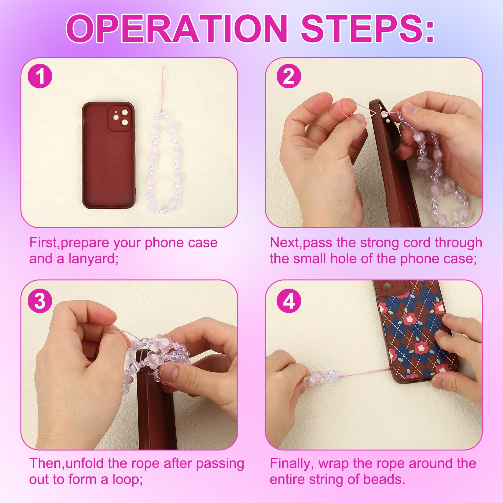 SAVITA Beaded Phone Bracelet Strap Set with Crystal Butterfly Flower and Pearl for Women Stylish Phone Keychain Charm in White and Purple - View 5 of 7