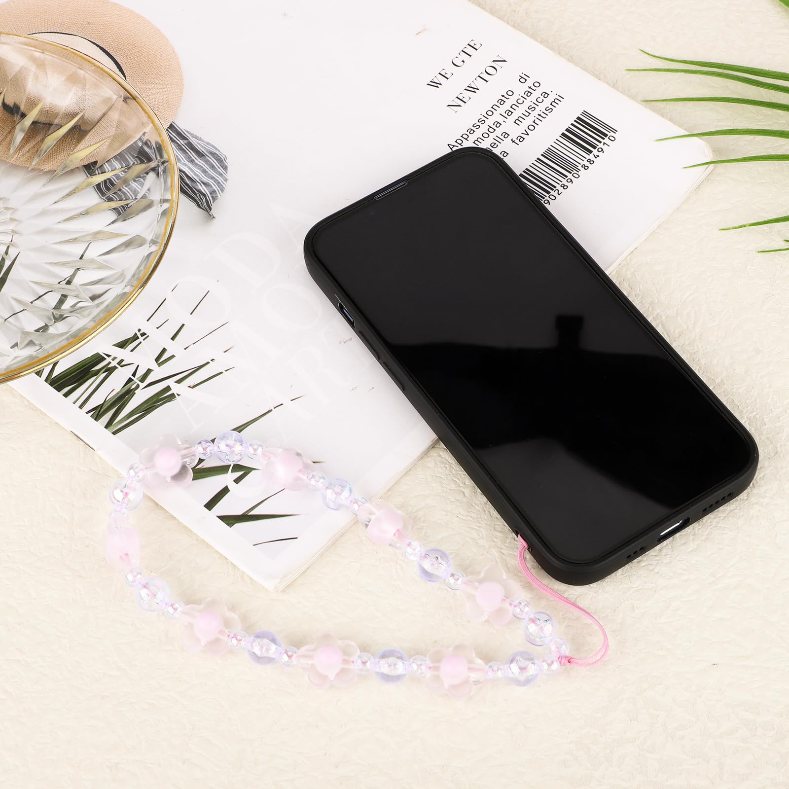 SAVITA Beaded Phone Bracelet Strap Set with Crystal Butterfly Flower and Pearl for Women Stylish Phone Keychain Charm in White and Purple - View 6 of 7