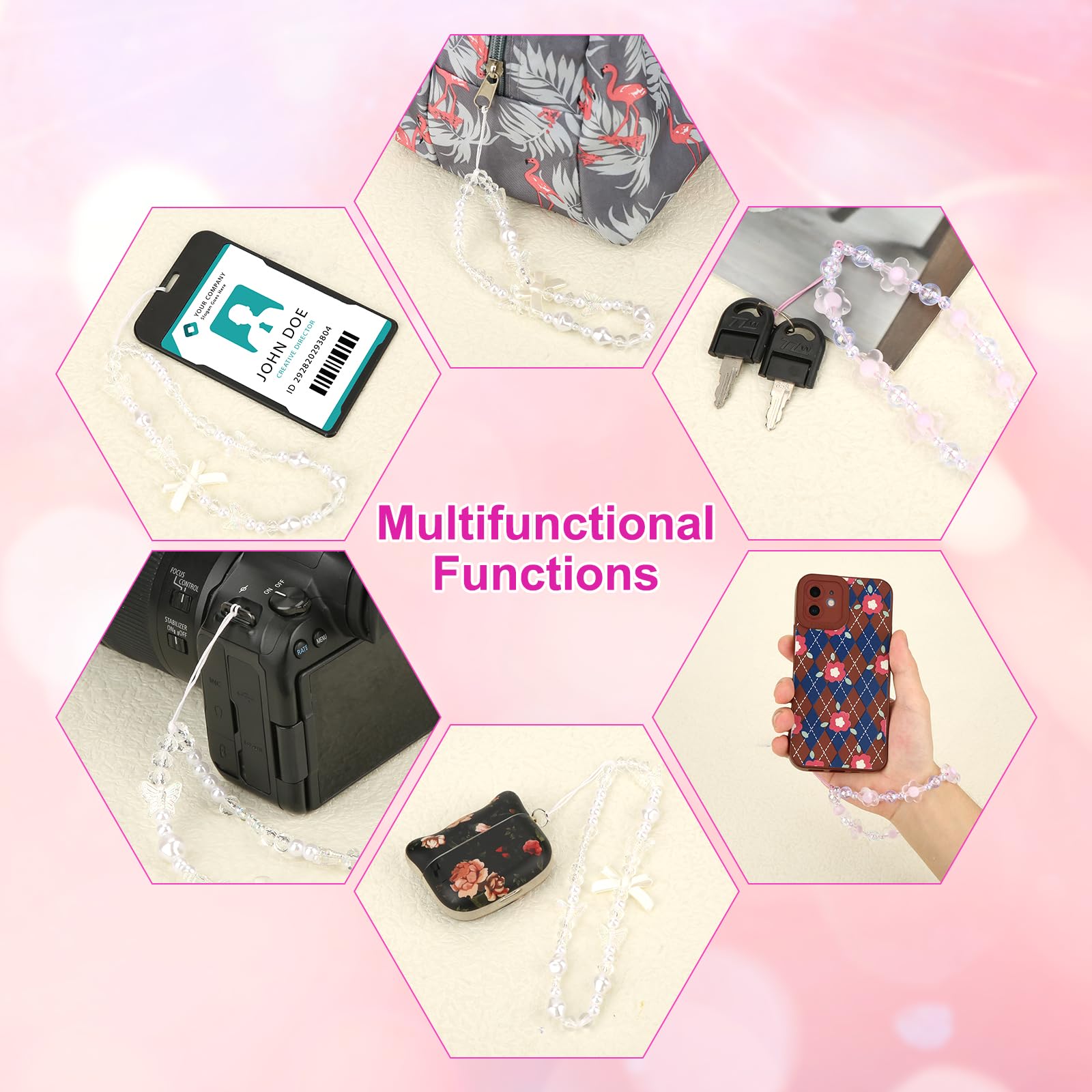 SAVITA Beaded Phone Bracelet Strap Set with Crystal Butterfly Flower and Pearl for Women Stylish Phone Keychain Charm in White and Purple - View 7 of 7