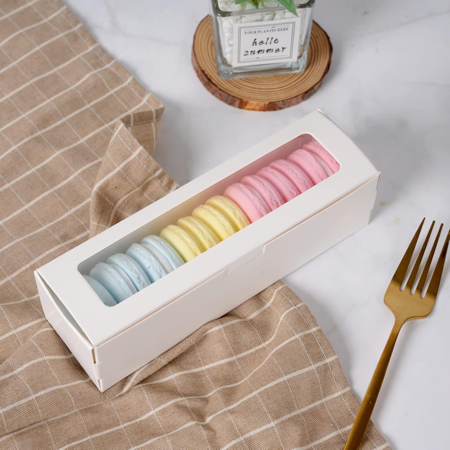 Goensjt 28 Pack Macaron Boxes with Clear Window Small Bakery Packaging for Pastries Truffles and Wedding Gifts - View 3 of 7