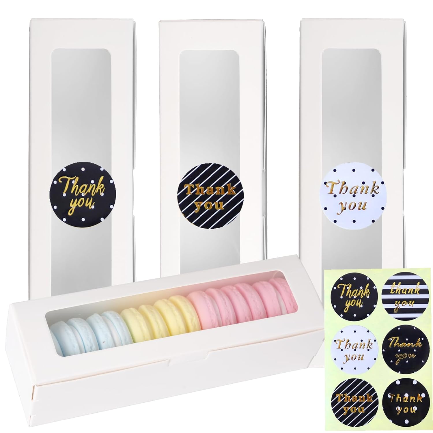 Goensjt 28 Pack Macaron Boxes with Clear Window Small Bakery Packaging for Pastries Truffles and Wedding Gifts