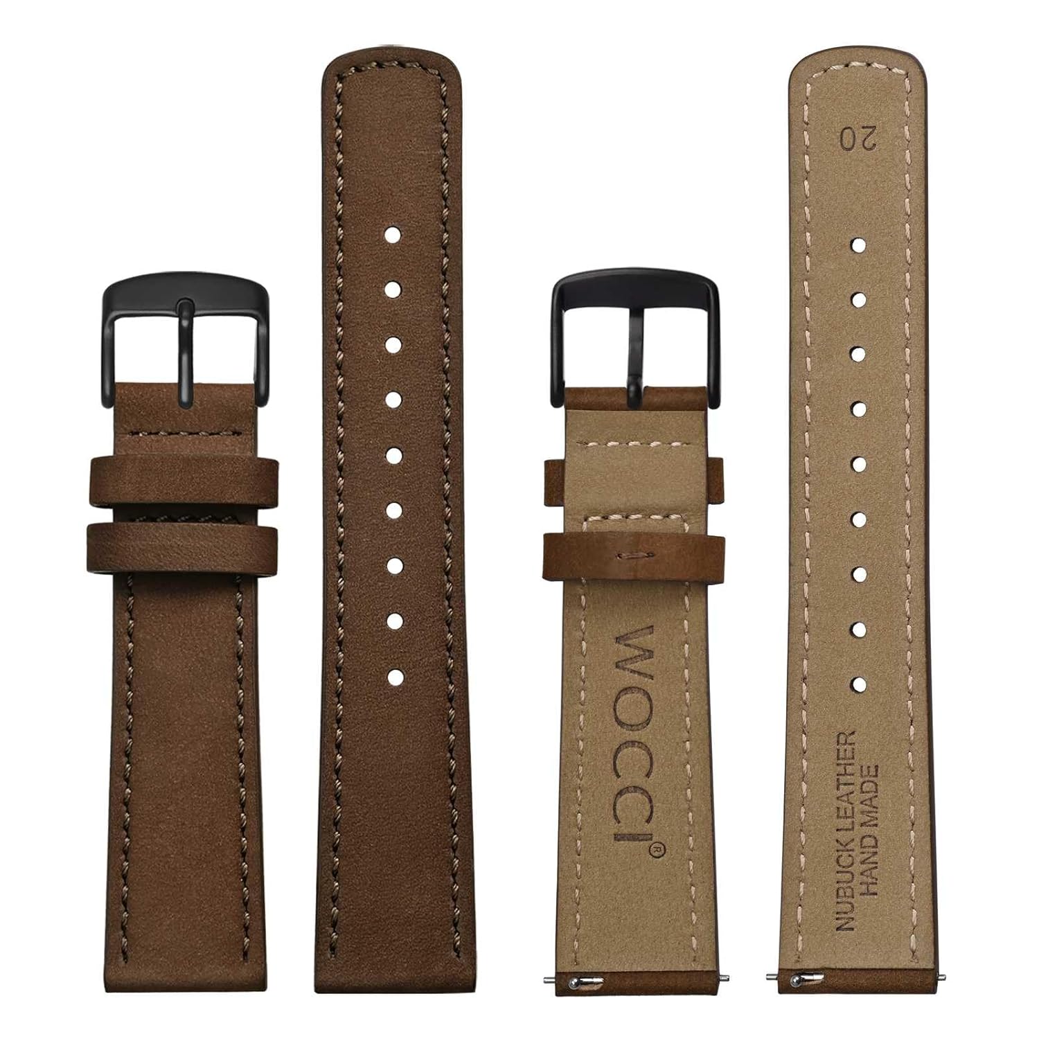 WOCCI WOCCI 21mm Retro Leather Watch Band for Men and Women Quick Release Dark Brown Strap with Black Buckle - View 2 of 9