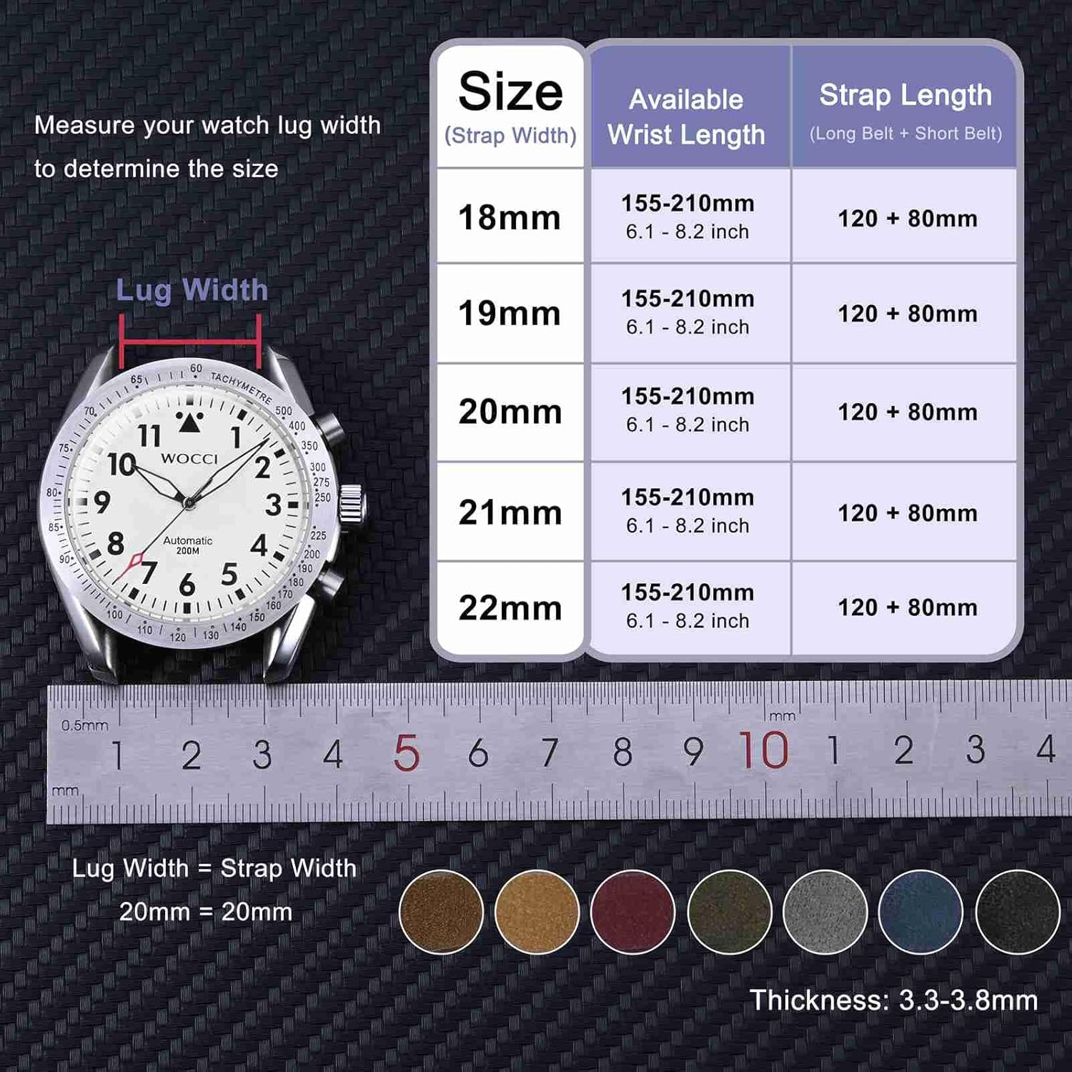 WOCCI WOCCI 21mm Retro Leather Watch Band for Men and Women Quick Release Dark Brown Strap with Black Buckle - View 3 of 9