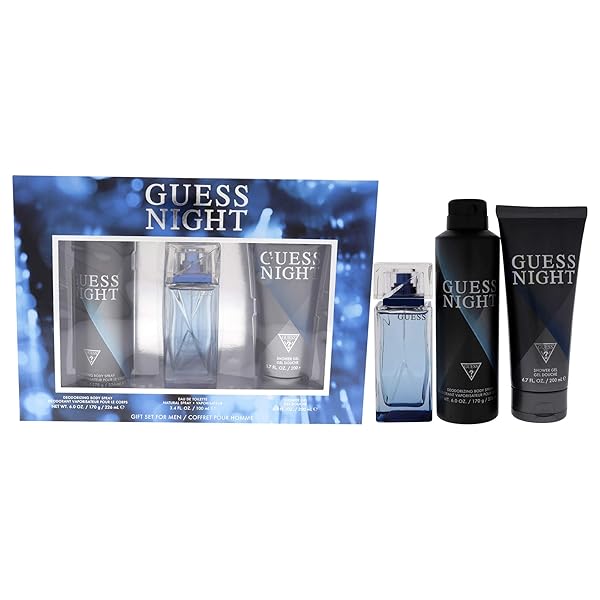 GUESS Guess Night for Men Gift Set: 3-Pc EDT Spray, Deodorizing Body Spray & Shower Gel - Perfect Fragrance Combo!