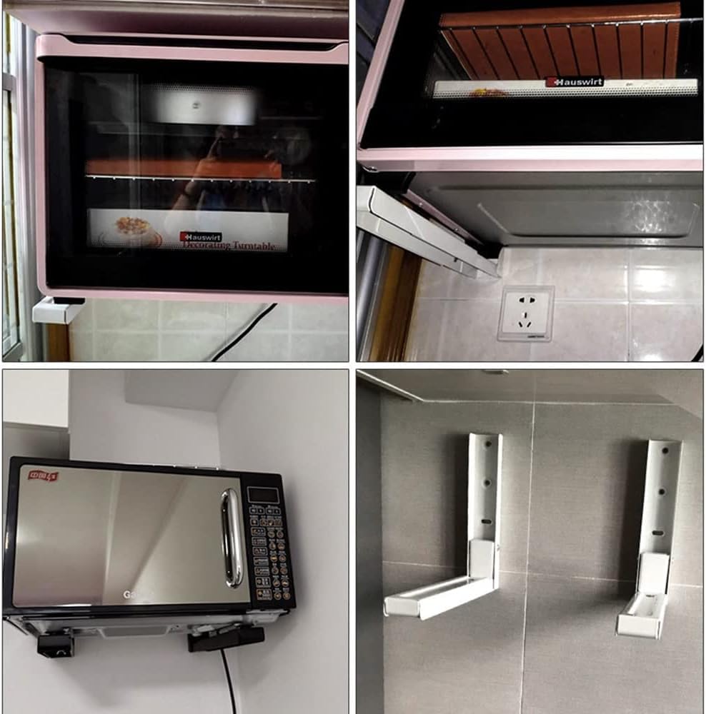 Komost Komost Universal 2-Pack Microwave Wall Mount Shelf Retractable Foldable Kitchen Oven Bracket Holder Space Saving Design for All Microwaves - View 5 of 7