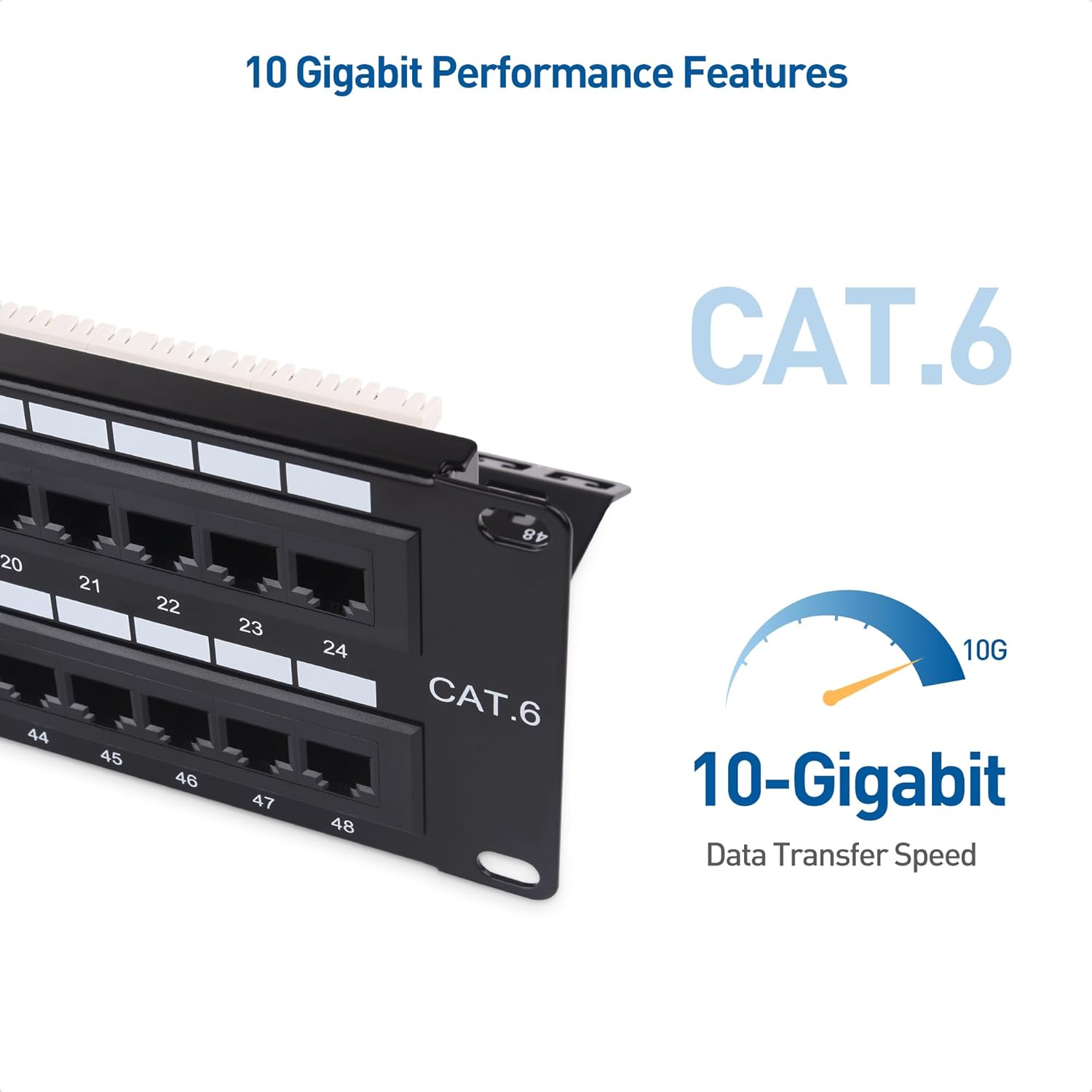 Cable Matters Cable Matters 48 Port Network Patch Panel 2U Rackmount Wall Mount Cat6 RJ45 for Gigabit Network with Support Bar and Impact Tool Compatibility - View 3 of 7