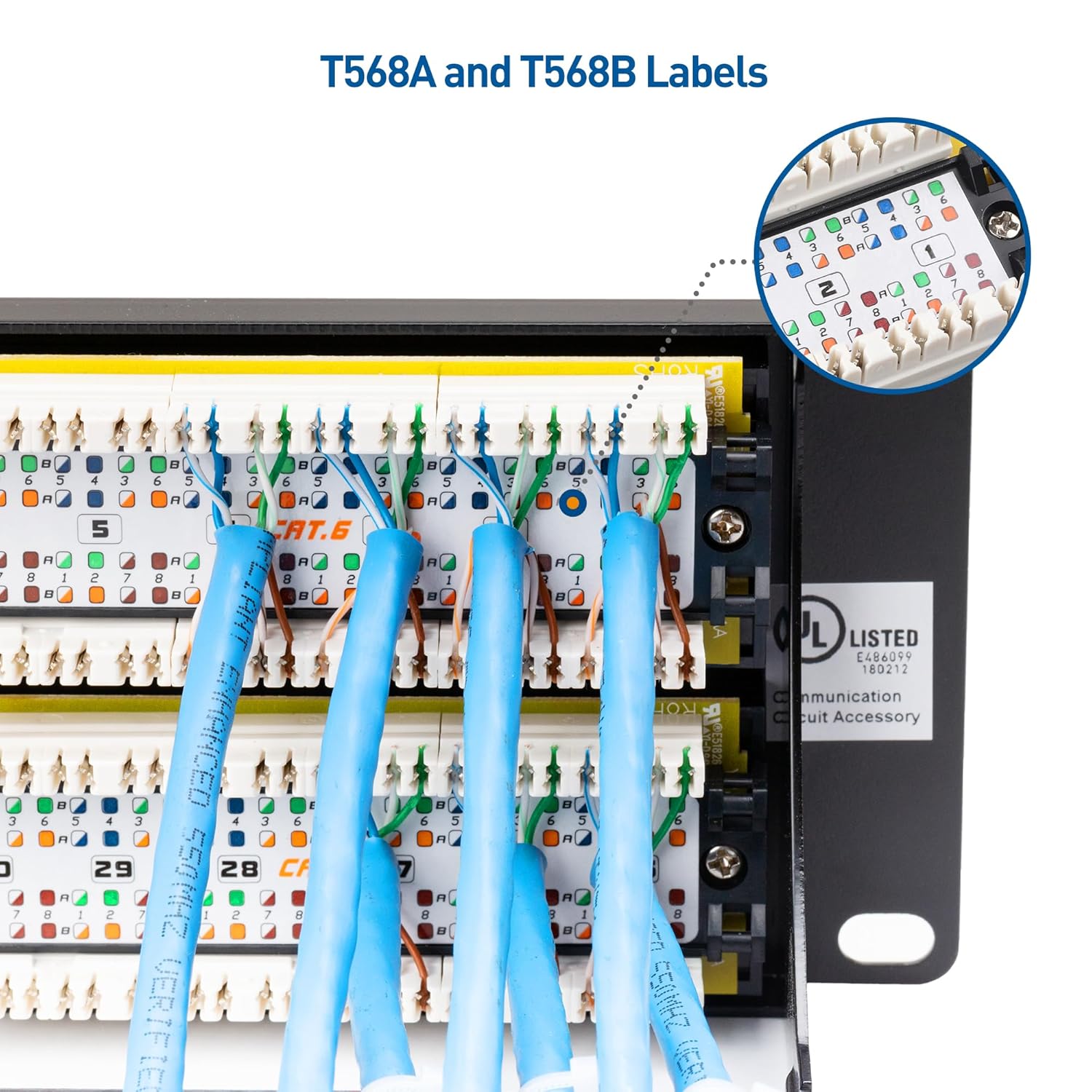 Cable Matters Cable Matters 48 Port Network Patch Panel 2U Rackmount Wall Mount Cat6 RJ45 for Gigabit Network with Support Bar and Impact Tool Compatibility - View 4 of 7