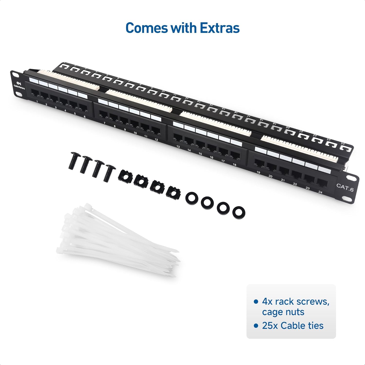 Cable Matters Cable Matters 1U 24 Port Network Patch Panel Rackmount Wall Mount Cat6 RJ45 for Gigabit Network with Support Bar and Impact Tool Compatibility - View 7 of 7