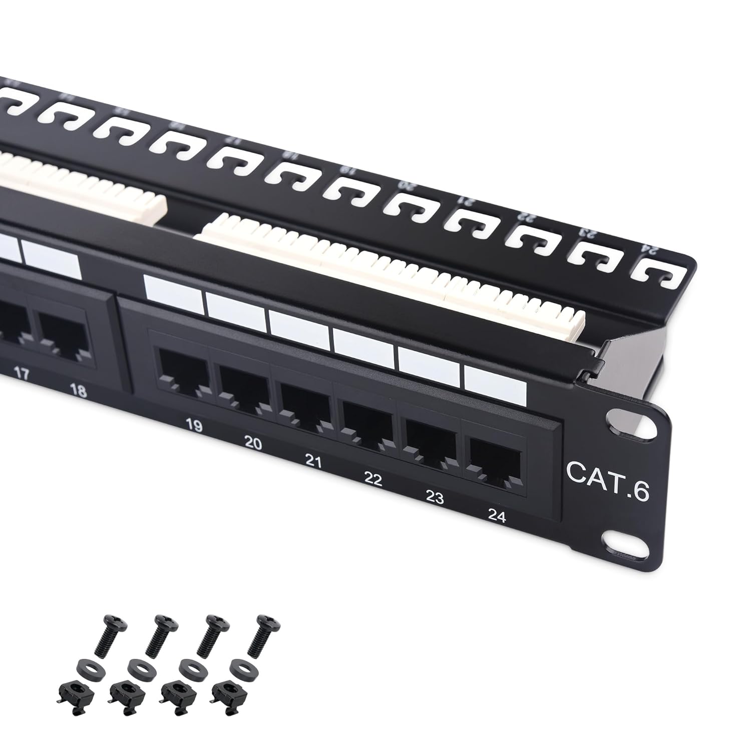 Cable Matters Cable Matters 1U 24 Port Network Patch Panel Rackmount Wall Mount Cat6 RJ45 for Gigabit Network with Support Bar and Impact Tool Compatibility