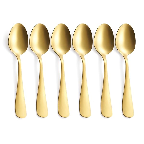GoGeiLi GoGeiLi Matte Gold Dessert Spoon Set of 6 Stainless Steel 6.8 Inch Satin Finish Teaspoons Dishwasher Safe for Coffee and Espresso