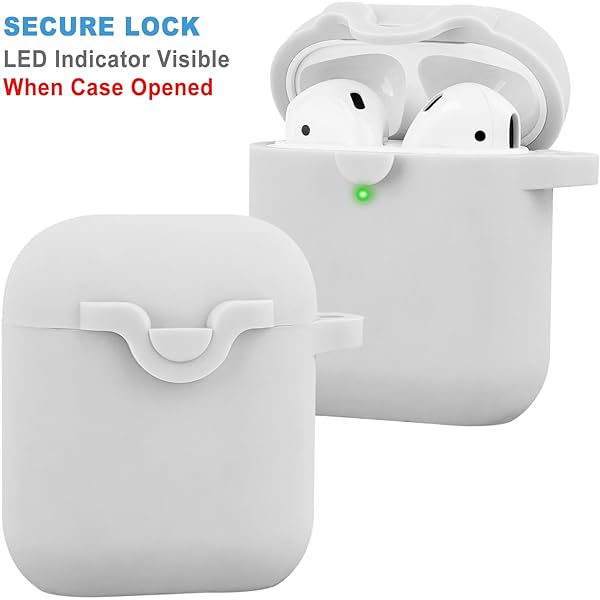VOTILE VOTILE Secure Lock Silicone Case for AirPods 1 and 2 with Bling Keychain Soft Protective Cover for Women and Girls Grey - View 4 of 9