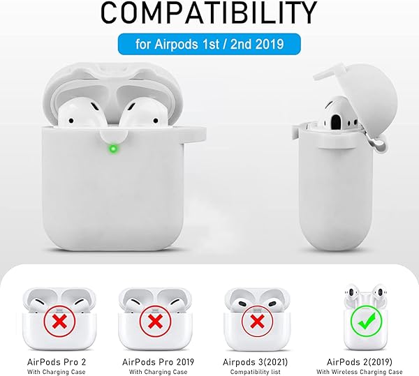 VOTILE VOTILE Secure Lock Silicone Case for AirPods 1 and 2 with Bling Keychain Soft Protective Cover for Women and Girls Grey - View 5 of 9