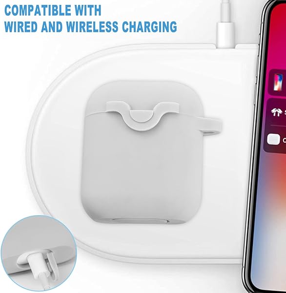 VOTILE VOTILE Secure Lock Silicone Case for AirPods 1 and 2 with Bling Keychain Soft Protective Cover for Women and Girls Grey - View 6 of 9