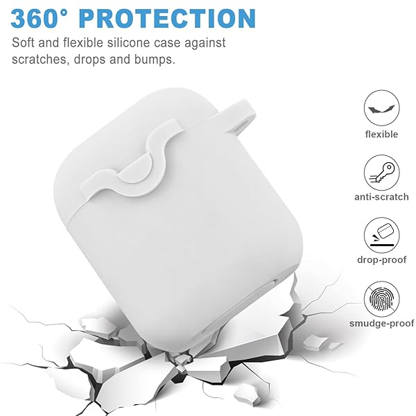 VOTILE VOTILE Secure Lock Silicone Case for AirPods 1 and 2 with Bling Keychain Soft Protective Cover for Women and Girls Grey - View 8 of 9