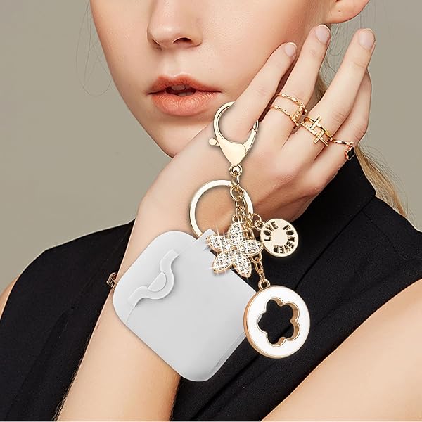 VOTILE VOTILE Secure Lock Silicone Case for AirPods 1 and 2 with Bling Keychain Soft Protective Cover for Women and Girls Grey - View 9 of 9