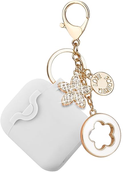VOTILE VOTILE Secure Lock Silicone Case for AirPods 1 and 2 with Bling Keychain Soft Protective Cover for Women and Girls Grey - View 3 of 9