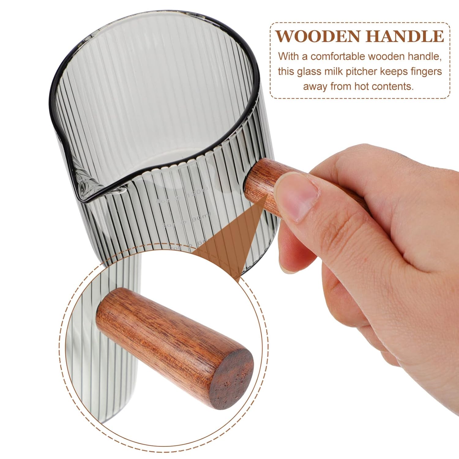 Kichvoe Kichvoe Glass Pitcher with Wood Handle for Milk Cream and Sauces 120ml Triple Measuring Cup and Shot Glasses - View 3 of 9