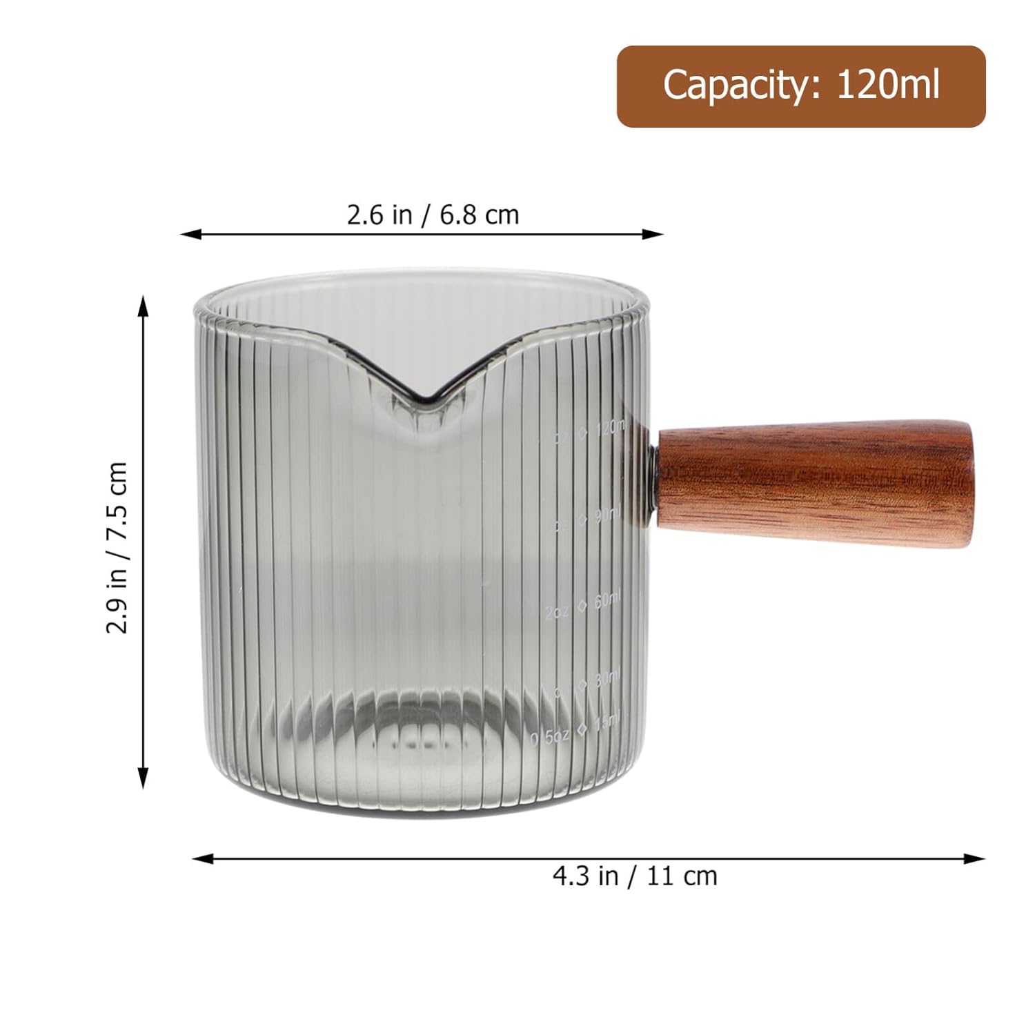 Kichvoe Kichvoe Glass Pitcher with Wood Handle for Milk Cream and Sauces 120ml Triple Measuring Cup and Shot Glasses - View 4 of 9