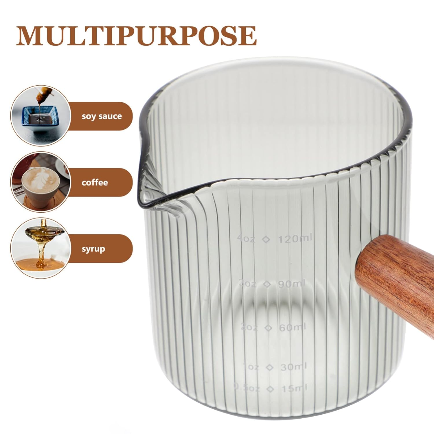 Kichvoe Kichvoe Glass Pitcher with Wood Handle for Milk Cream and Sauces 120ml Triple Measuring Cup and Shot Glasses - View 5 of 9