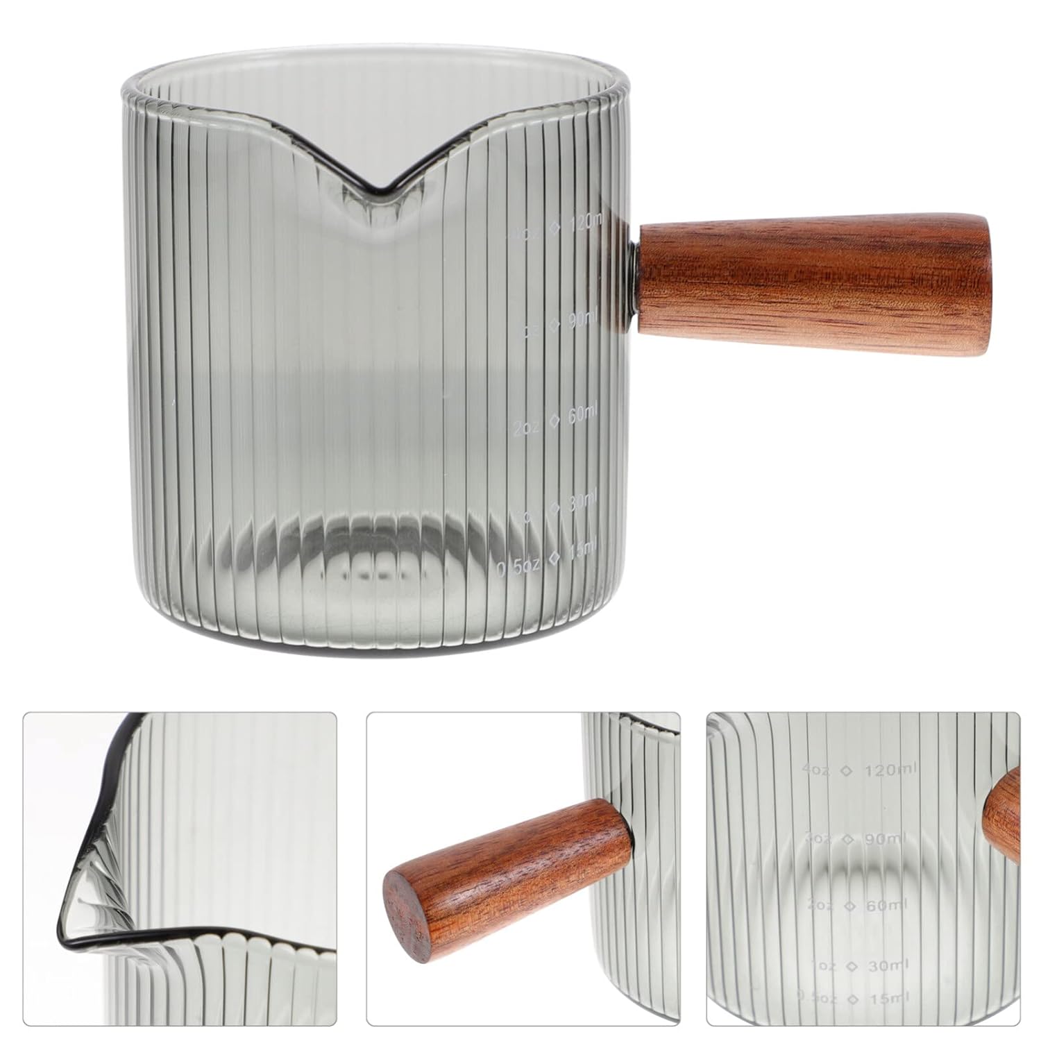 Kichvoe Kichvoe Glass Pitcher with Wood Handle for Milk Cream and Sauces 120ml Triple Measuring Cup and Shot Glasses - View 6 of 9