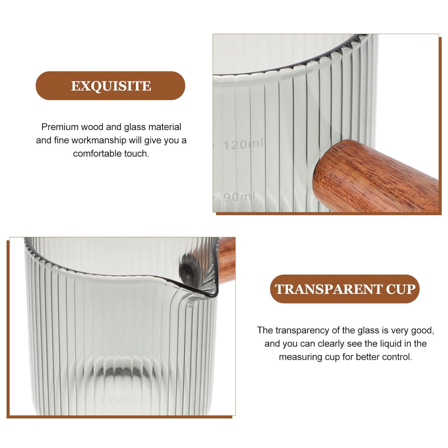 Kichvoe Kichvoe Glass Pitcher with Wood Handle for Milk Cream and Sauces 120ml Triple Measuring Cup and Shot Glasses - View 8 of 9