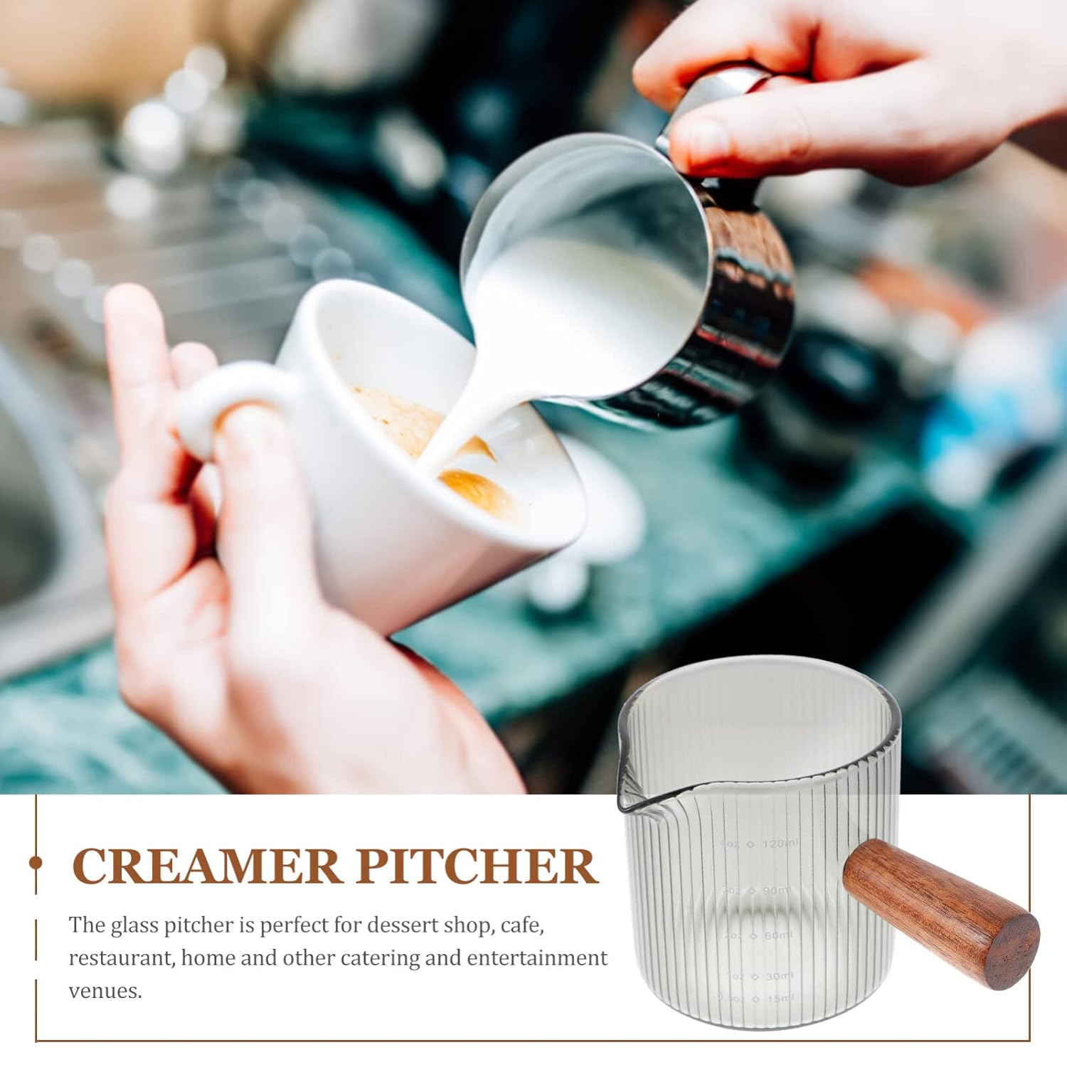 Kichvoe Kichvoe Glass Pitcher with Wood Handle for Milk Cream and Sauces 120ml Triple Measuring Cup and Shot Glasses - View 9 of 9