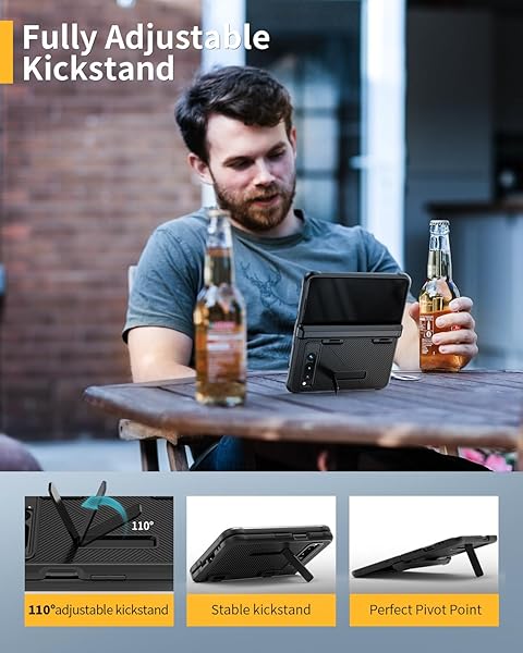 Lanhiem Lanhiem Google Pixel Fold Case with Built-in Screen Protector Shockproof Cover and Kickstand Black Full Body Hinge Protection - View 6 of 9