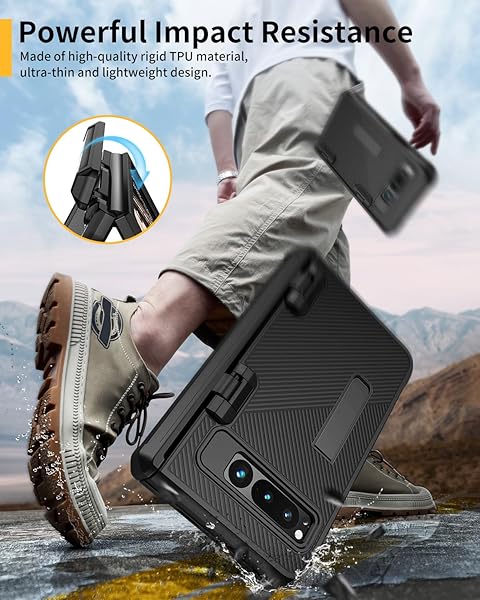 Lanhiem Lanhiem Google Pixel Fold Case with Built-in Screen Protector Shockproof Cover and Kickstand Black Full Body Hinge Protection - View 7 of 9