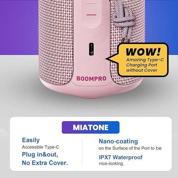 MIATONE MIATONE 36W Portable Bluetooth Speaker: Bass Boost, TWS Pairing & Bluetooth 5.3 - Stylish Pink Design - View 9 of 9