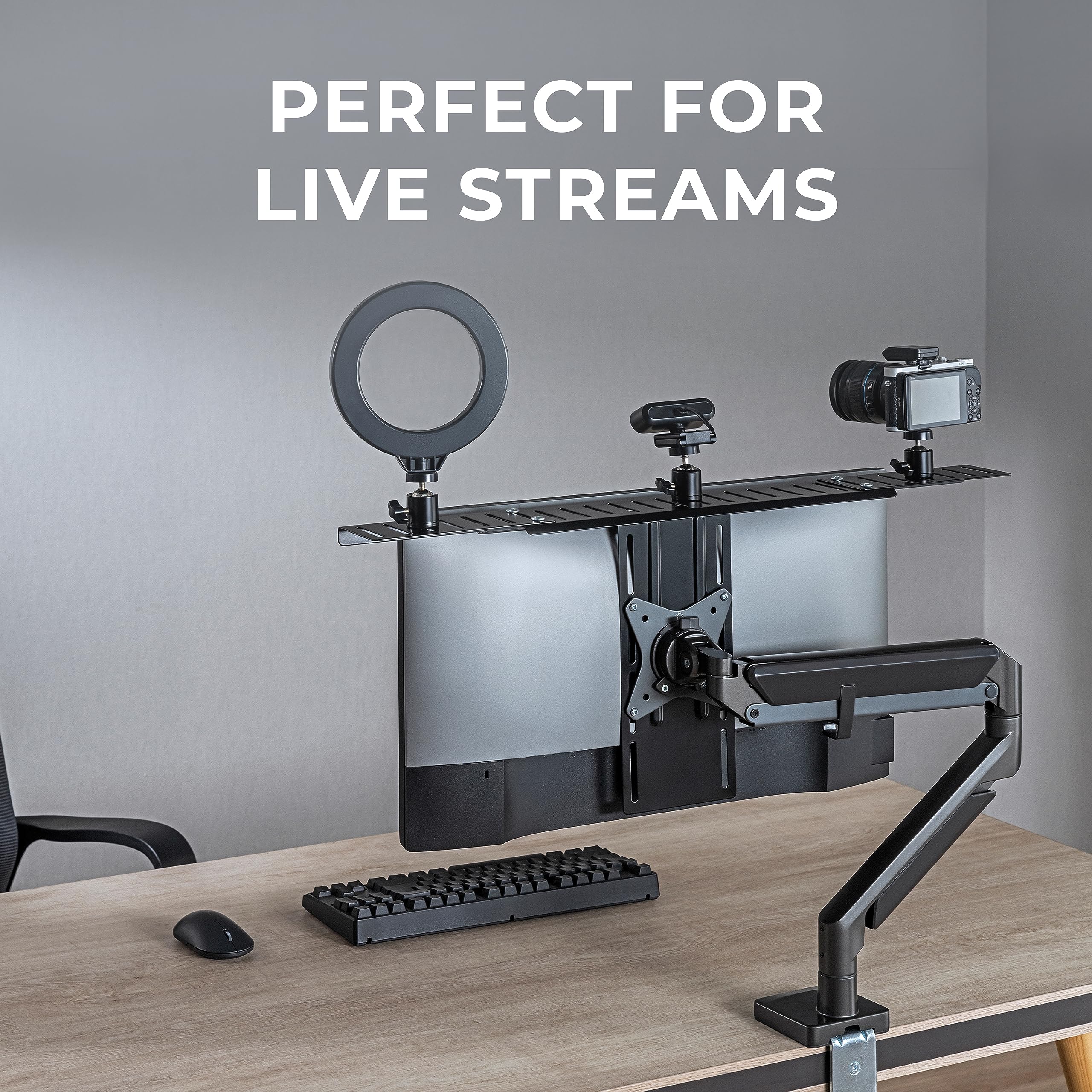 HumanCentric HumanCentric DSLR Monitor Mount Extra Large Shelf for Desk Camera Light Webcam Microphone VESA Arm Replacement Clamp Tripod - View 6 of 8