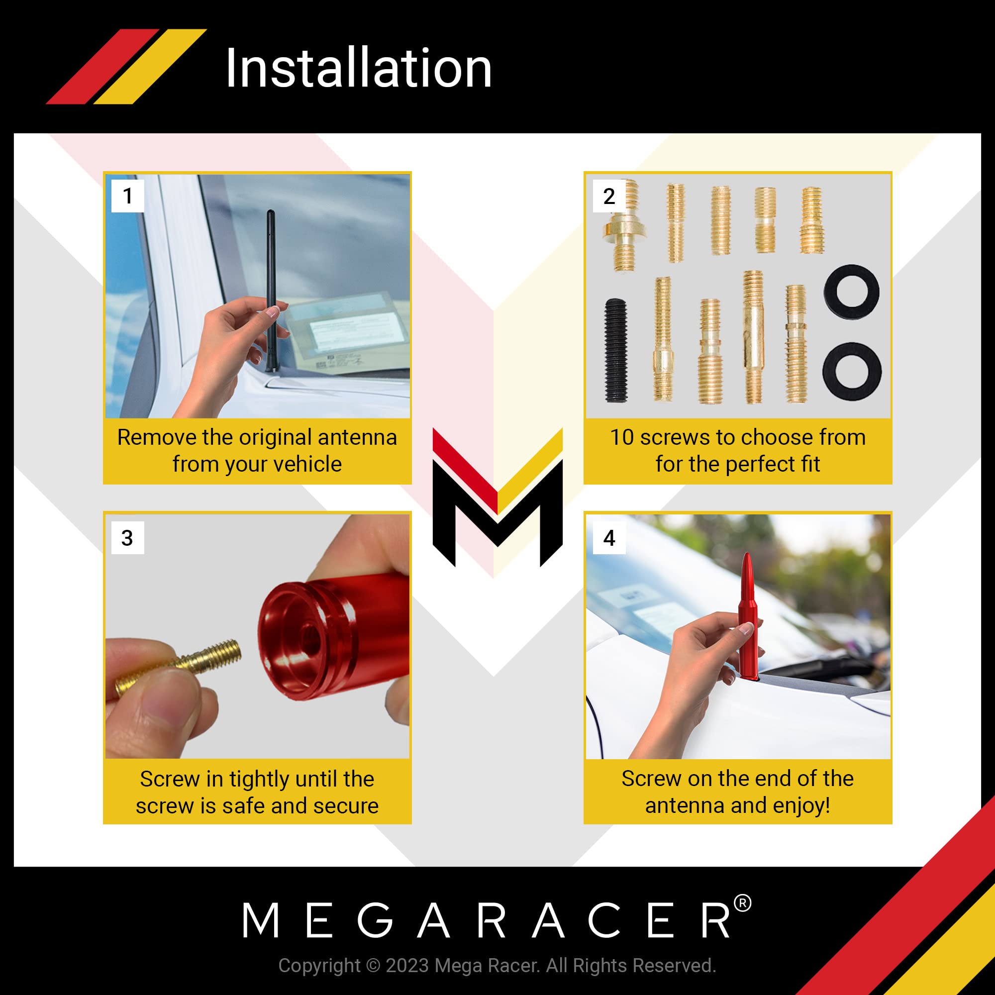 Mega Racer Mega Racer 5.5 Inch Red Antenna for Trucks Cars and SUVs Universal Replacement Car Wash Safe Anti-Theft Design Solid Aluminum Body - View 6 of 6