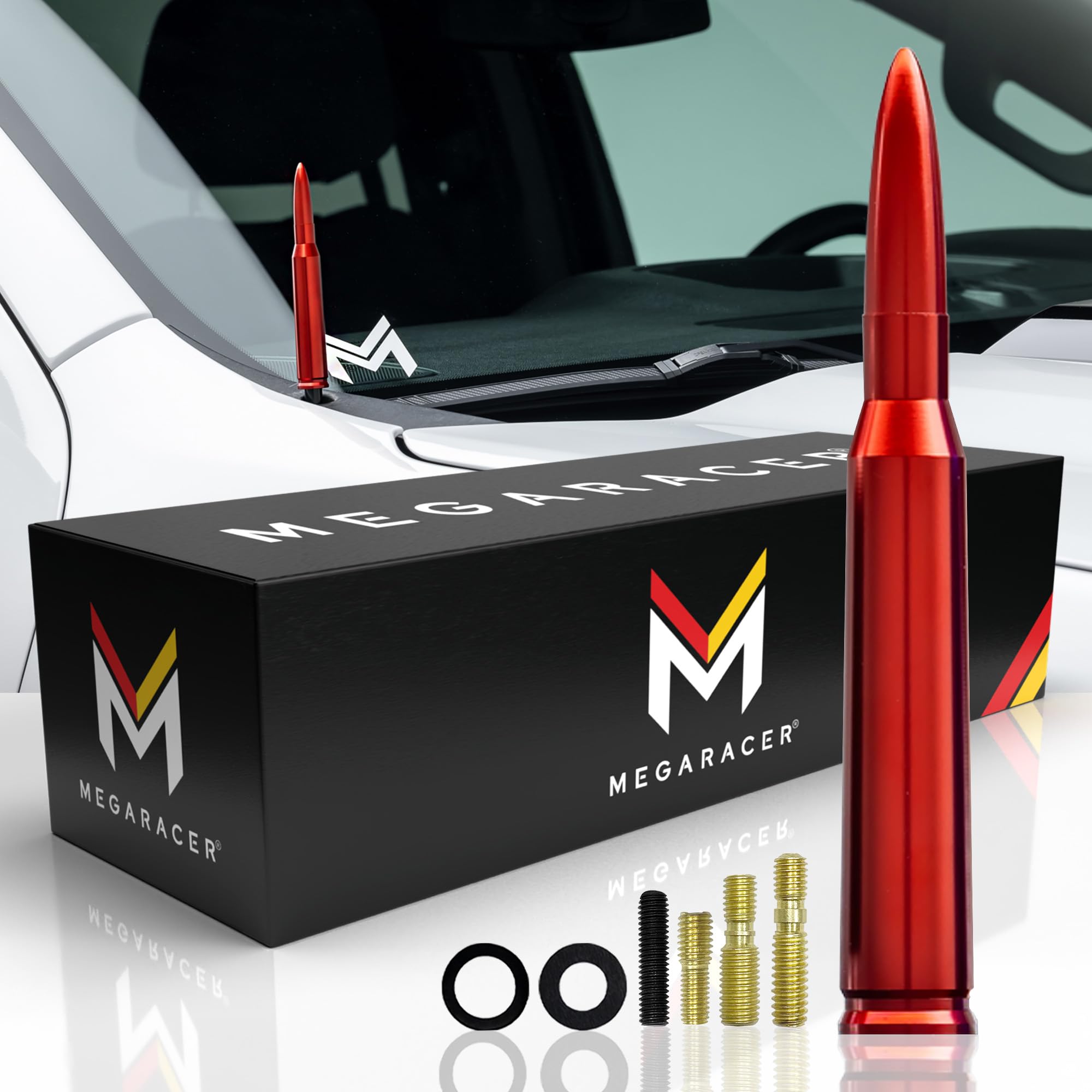 Mega Racer Mega Racer 5.5 Inch Red Antenna for Trucks Cars and SUVs Universal Replacement Car Wash Safe Anti-Theft Design Solid Aluminum Body