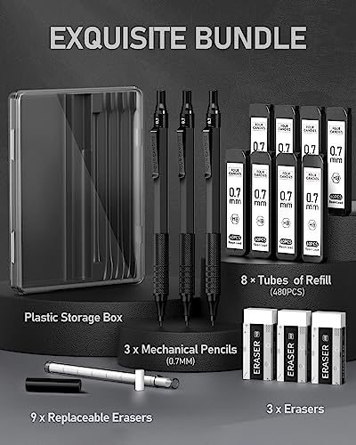 Four Candies Four Candies Mechanical Graphite Pencil Set 3pcs Black Metal Pencils with Anti Skid Grip for Artists Professionals Teachers and Students - View 6 of 9
