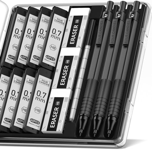 Four Candies Four Candies Mechanical Graphite Pencil Set 3pcs Black Metal Pencils with Anti Skid Grip for Artists Professionals Teachers and Students - View 2 of 9