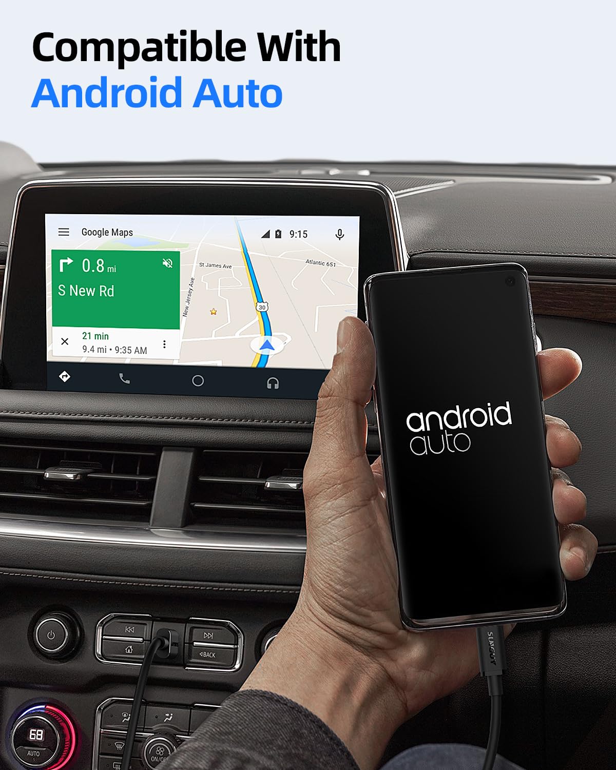 SUNGUY SUNGUY USB C Android Auto Cable 1.5FT 10Gbps Data Transfer 3A Fast Charging for iPhone 15 Pro iPad Pro Samsung T7 External SSD - View 5 of 8