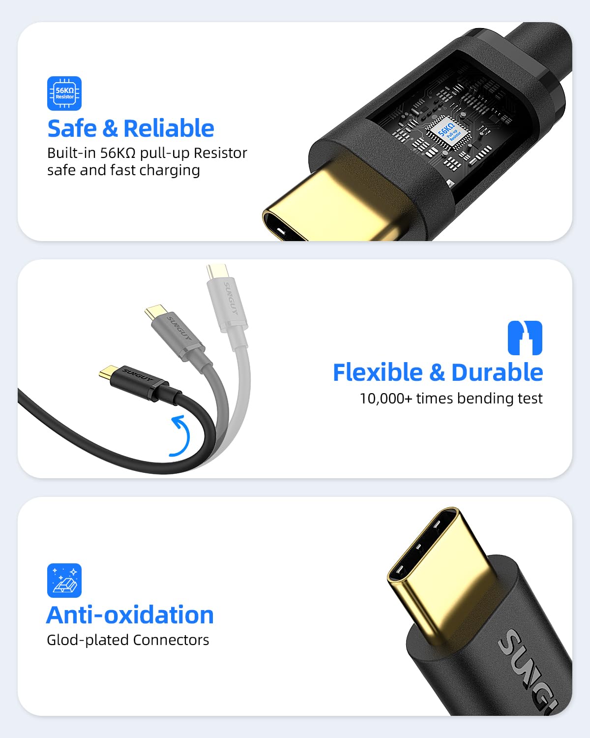 SUNGUY SUNGUY USB C Android Auto Cable 1.5FT 10Gbps Data Transfer 3A Fast Charging for iPhone 15 Pro iPad Pro Samsung T7 External SSD - View 7 of 8