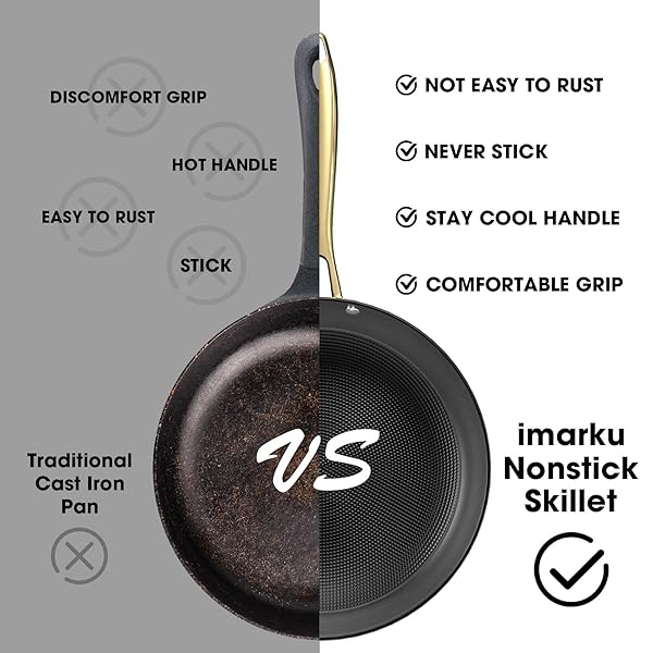 imarku imarku 10 Inch Nonstick Frying Pan Professional Cast Iron Skillet with Stay Cool Handle Easy Clean Oven Safe Ideal Birthday Gift - View 9 of 11