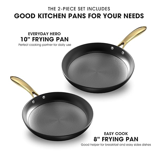 imarku Imarku Non Stick Frying Pans Set 2 Pcs 8 Inch 10 Inch Professional Cast Iron Skillets Honeycomb Long Lasting Gold Handle Oven Safe - View 4 of 11