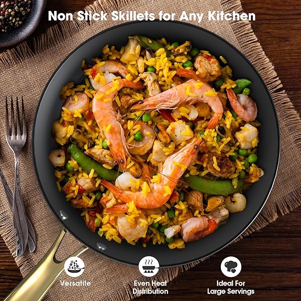 imarku Imarku Non Stick Frying Pans Set 2 Pcs 8 Inch 10 Inch Professional Cast Iron Skillets Honeycomb Long Lasting Gold Handle Oven Safe - View 11 of 11