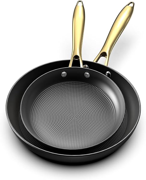 imarku Imarku Non Stick Frying Pans Set 2 Pcs 8 Inch 10 Inch Professional Cast Iron Skillets Honeycomb Long Lasting Gold Handle Oven Safe