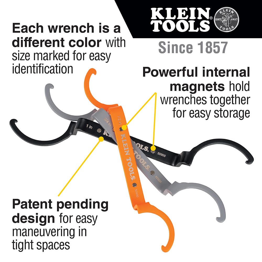 KLEIN TOOLS Klein Tools 50900R Conduit Lockout Wrench Set for Tight Spaces 3-Piece with Offset Bends for 1/2 3/4 and 1-Inch Locknuts - View 2 of 9