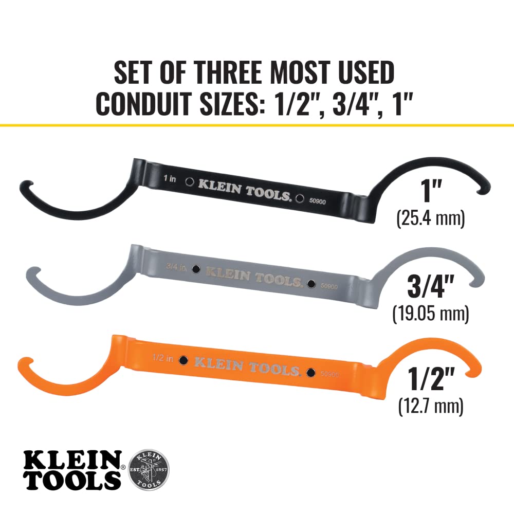 KLEIN TOOLS Klein Tools 50900R Conduit Lockout Wrench Set for Tight Spaces 3-Piece with Offset Bends for 1/2 3/4 and 1-Inch Locknuts - View 4 of 9