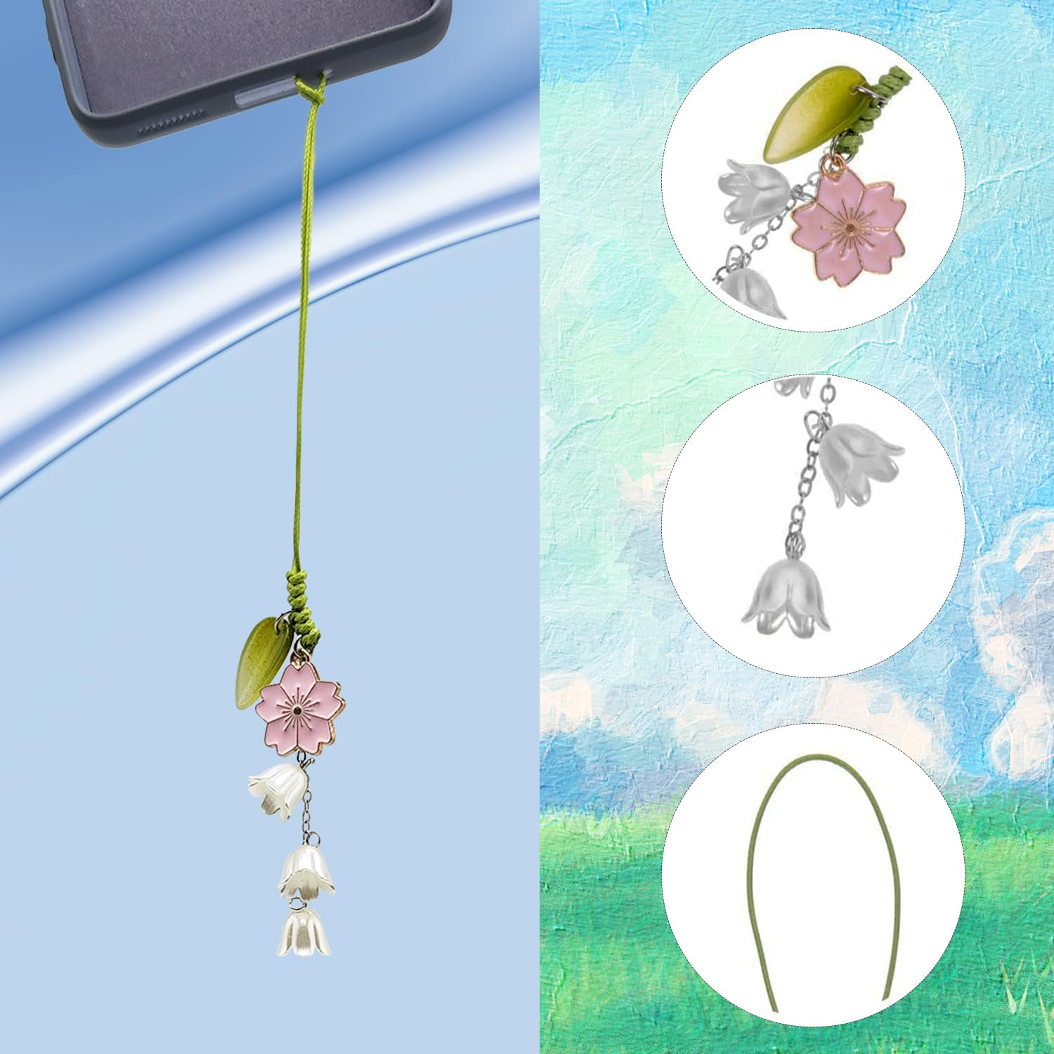 YDEROD YDEROD Adorable Flower Phone Charm Cute Kawaii Cellphone Lanyard String Accessories for Women and Girls in Pink - View 5 of 7