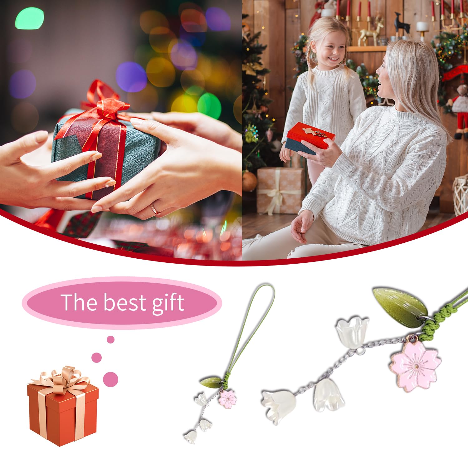 YDEROD YDEROD Adorable Flower Phone Charm Cute Kawaii Cellphone Lanyard String Accessories for Women and Girls in Pink - View 7 of 7