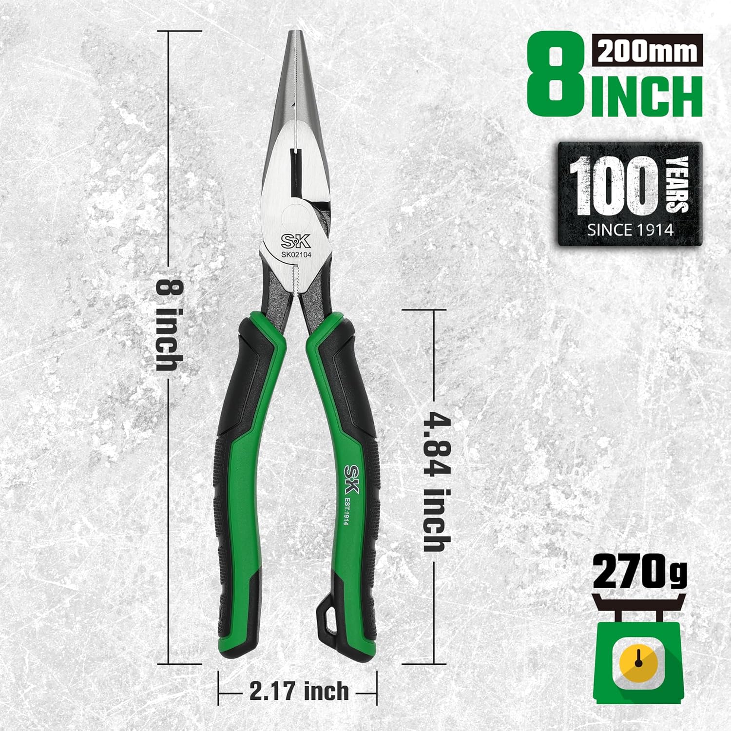 SK SK 8 Inch Long Nose Pliers Premium CRV Steel Ergonomic Anti Slip Handle for Comfortable Grip - View 3 of 8