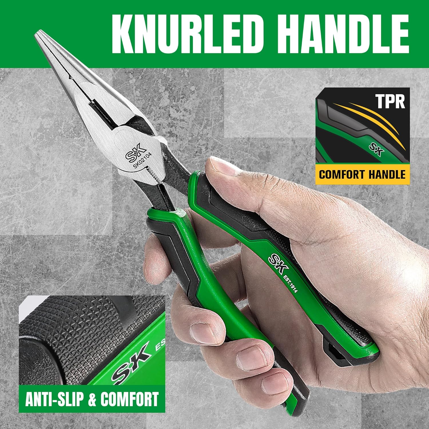 SK SK 8 Inch Long Nose Pliers Premium CRV Steel Ergonomic Anti Slip Handle for Comfortable Grip - View 5 of 8