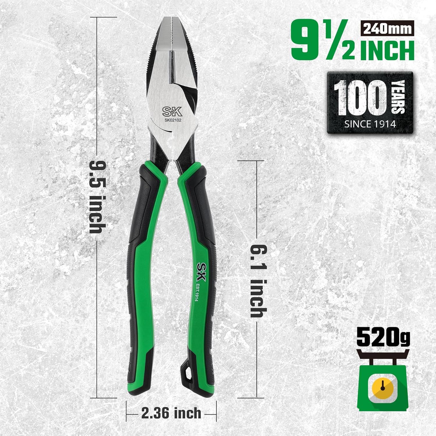 SK SK 9.5 Inch Linesman Pliers Premium CRV Steel Ergonomic Anti Slip Handle for Comfortable Grip - View 3 of 8