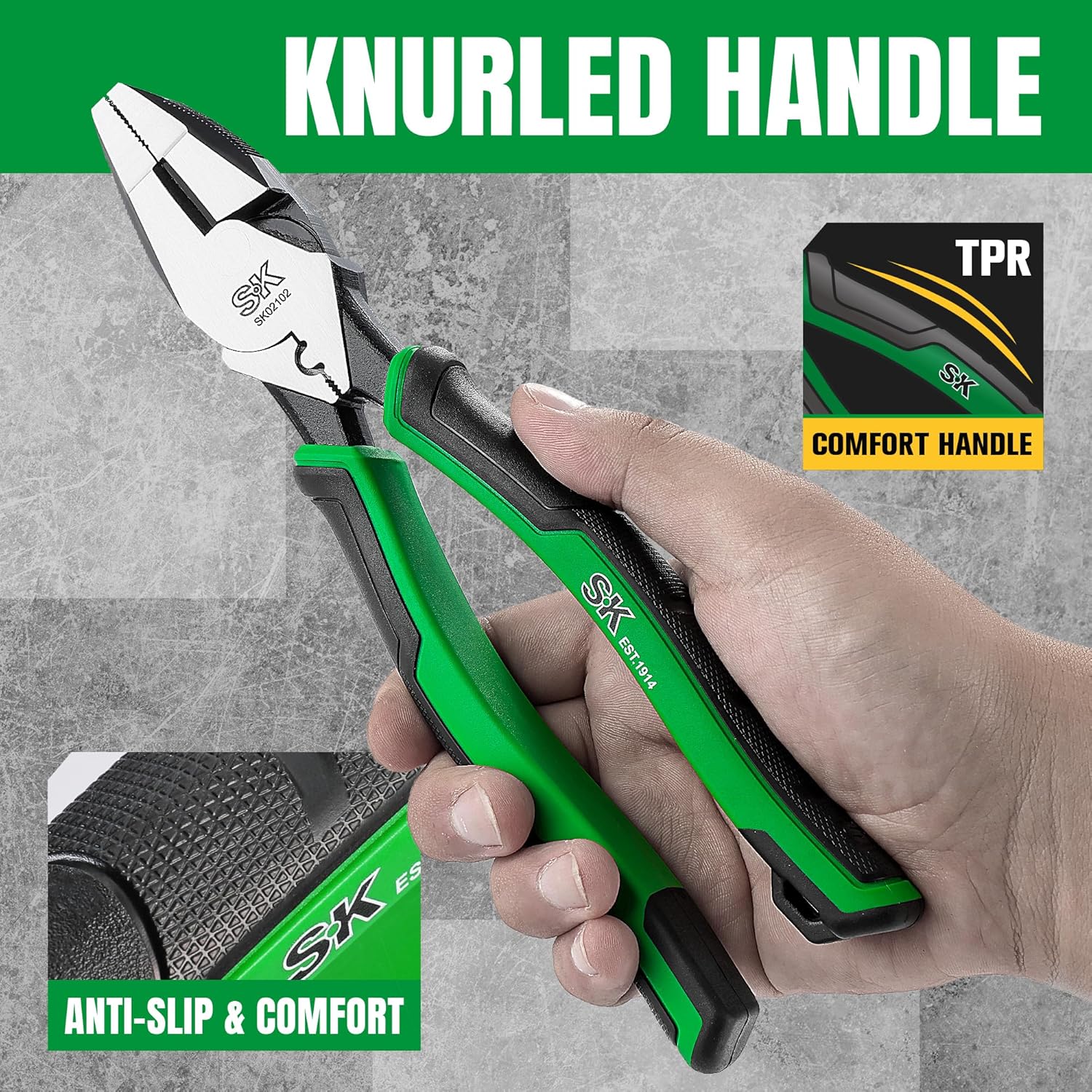 SK SK 9.5 Inch Linesman Pliers Premium CRV Steel Ergonomic Anti Slip Handle for Comfortable Grip - View 5 of 8