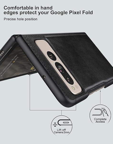 Foluu Foluu Ultra Thin Leather Case for Google Pixel Fold 2023 Durable Protective Cover Slim Design Black - View 4 of 10